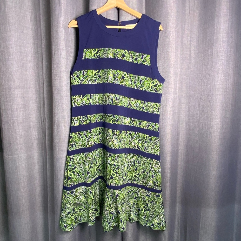 MICHAEL Michael Kors Navy and Green Paisley Midi Dress Stripped Size XL